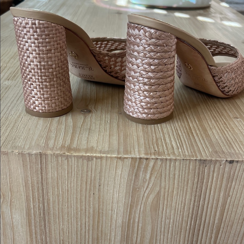 The Nat Note natural tan rafia espadrille Woven Heeled Mule sandals chunky heel - Picture 6 of 8